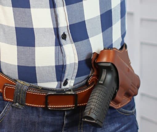 Cross draw leather holster