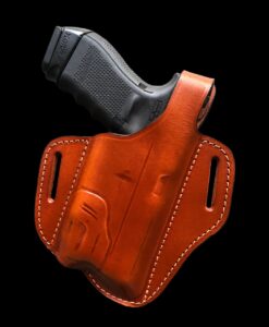 OWB leather holster for gun with tactical light